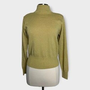 Dress Barn Size Small Mock Neck Gold Metallic Knit Sweater
